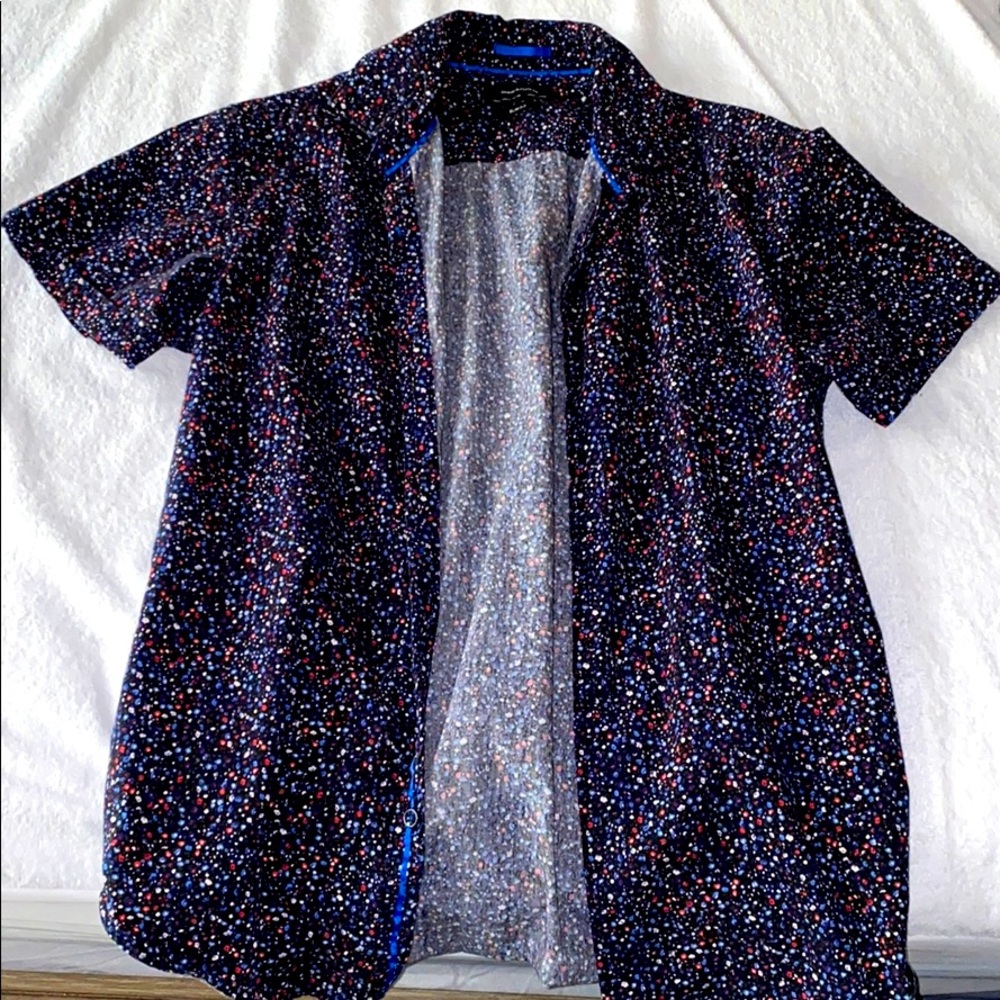 Denim & flower button tee